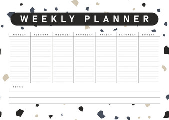 Pink weekly planner with flowers hand drawn, notes, stationery organizer for daily plans, floral vector weekly planner template, schedules