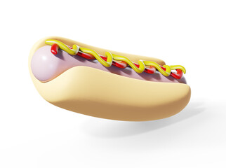 3D rendering hotdog on white background