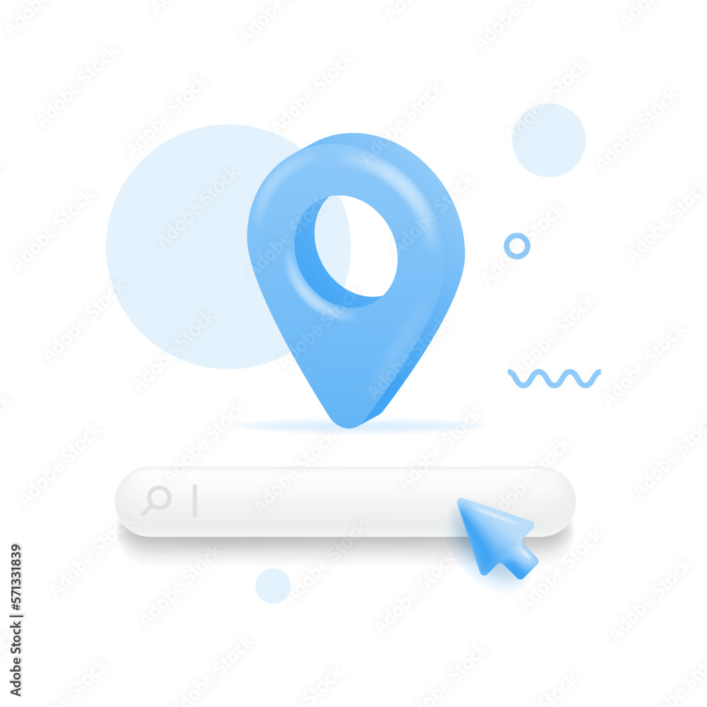 Poster 3d render pin pointer and map location search gps, travel navigation concept and or internet search 