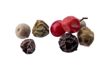 Pepper mix of red, black, white and allspice peppercorns pours 