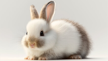 white rabbit with brown, fluffy, on white background, illustration, digital art, photography, 3D