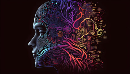 visualization of a neural network in the form of a person, a vector picture of artificial intelligence in the form of a person