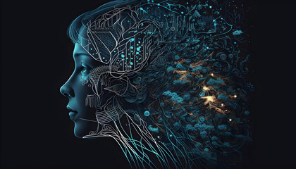 visualization of a neural network in the form of a person, a vector picture of artificial intelligence in the form of a person
