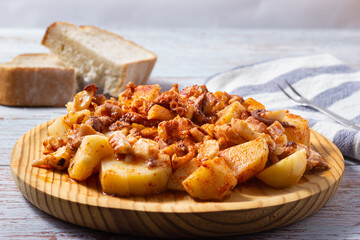 Galician style octopus dish, classic Spanish tapas dish.