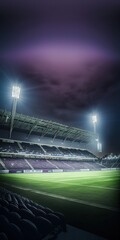 Fototapeta na wymiar Soccer stadium with impressive lighting, epic athmosphere, generative ai