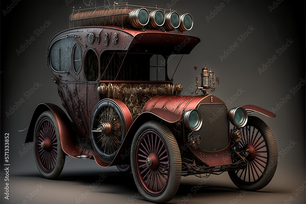 Poster i wish i could invent an suv steampunk car that has not yet been invented. - generative ai