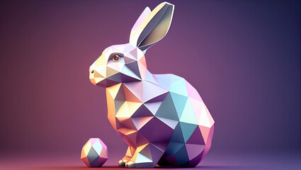 rabbit, purple, ceramic modeling, lilac background, and a lilac ceramic modeling egg, illustration, digital art, 3D