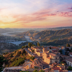 Obraz premium Sunrise old medieval Stilo famos Calabria village view, southern Italy.