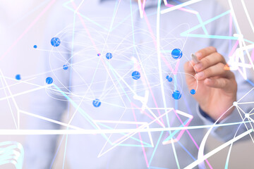 Global network. Blockchain. 3D illustration. Neural networks and artificial intelligence. Abstract
