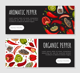 Organic Pepper Banner Design with Savory Vegetable and Condiment Vector Template