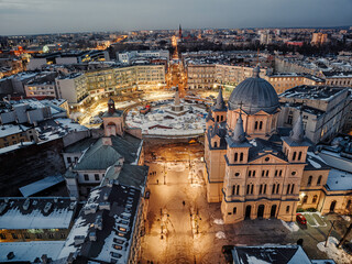 Plac Wolności i Łódź widziana z drona