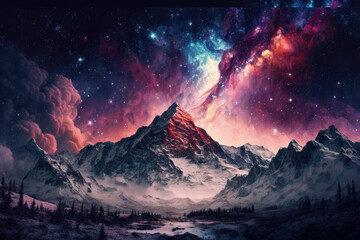 Fototapeta na wymiar Starry sky mountain. Illustration AI Generative