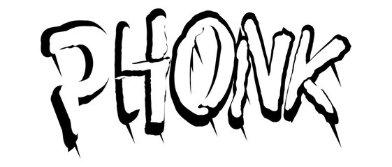 Cool inscription "Phonk" in graffiti style. Phonk text modern style. Youth culture. Vector isolated on white background.