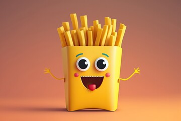 Cute Cartoon French Fry Character (Created with Generative AI)