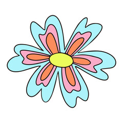 Retro daisy colorful flower illustartion. Funky primitive vibrant flower. Decorative retro bloom element 1970 and 1960 vibe