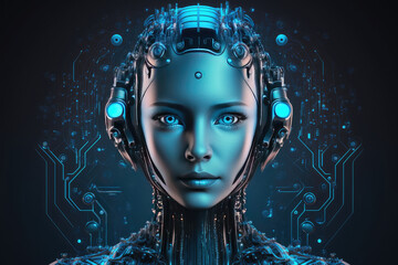 Humanoid head technology future Illustration AI Generative