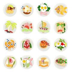 Fototapeta premium Creative Pirate Dish and Meal for Kids Served on Plates Big Vector Set