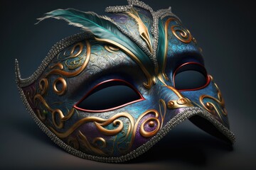 Venetian carnival mask isolated on dark background. Masquerade one mask template for carnival. Generative ai