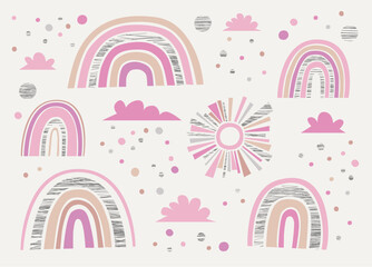 Cute forecast collection. Illustration of the rainbows, sun and clouds