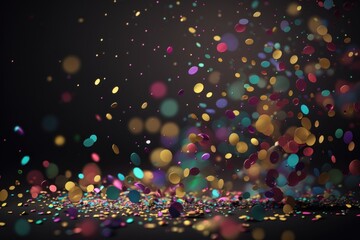 Obraz na płótnie Canvas Confetti colorful explosion on blured background. Bright splash design decoration with glitter. Generative ai