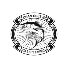Retro Fishing Logo Hand Drawing Fish Isolated Black And White Fishing Lebel-Fishing Logo Image