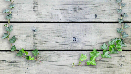 木目背景とグリーン