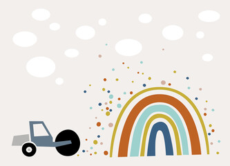 Rainbow construction site. Illustration of theconstruction rink and rainbow