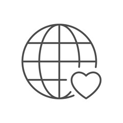 World and heart line icon