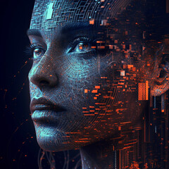 Digital abstract human face, Information technology, cyber security concept, generative Ai