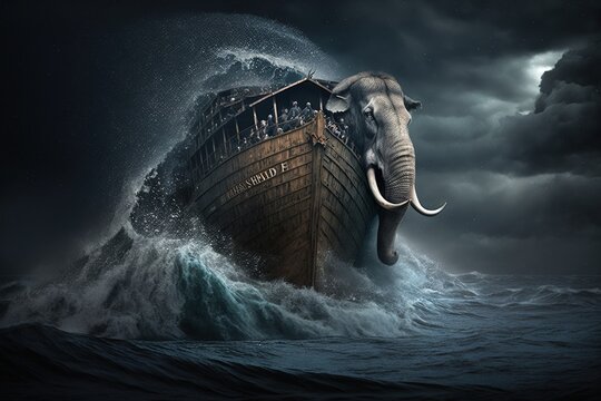 Noahs ark in water. Generative AI.