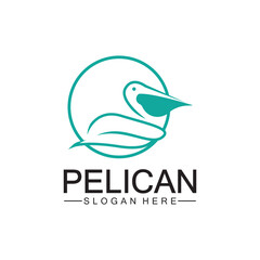 Fototapeta premium Pelican bird logo design, line art pelican bird logo vector illustration template