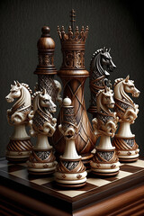 Fototapeta na wymiar Portrait of chess pieces and chess board