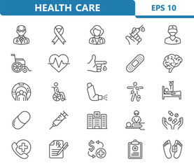 Healthcare Icons. Health Care, Medical, Hospital Vector Icon Set