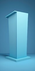A blue pedestal or podium with a light blue background is used to display products. Generative AI