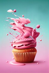 Cupcakes con Splash de Sirope y Decoraciones - Generative Ai