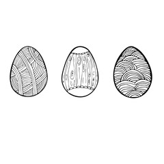 Easter eggs set on isolated white background in doodle style.