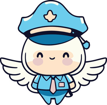 Vector image of policeman with angel wings..