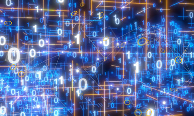Fototapeta premium Neural network 3D illustration. Big data and cybersecurity - connection