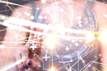 abstract lines with dots over dark background.