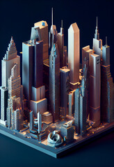 Generative AI abstract render of an isometric fantasy city model