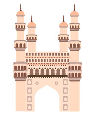 Vector ilustration of Charminar , Charminar is a mosque and monument located in Hyderabad, Telangana, India.