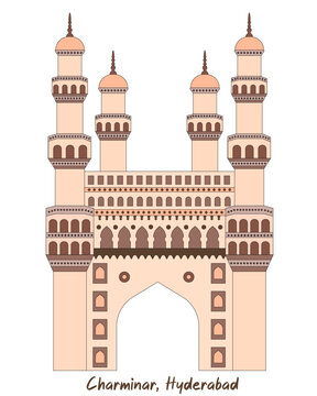 Vector ilustration of Charminar , Charminar is a mosque and monument located in Hyderabad, Telangana, India.