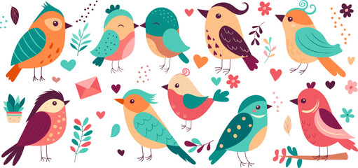 set of cartoon birds on white background vector