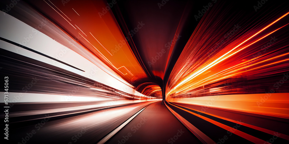 Poster abstract long exposure dynamic speed light trails in a tunnel. generative ai