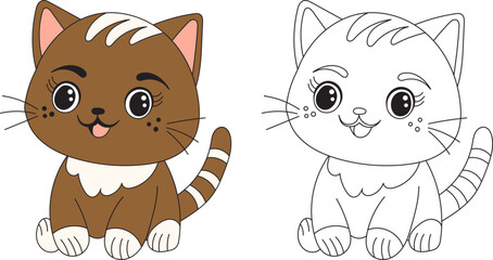 kitten cartoon coloring book isolated