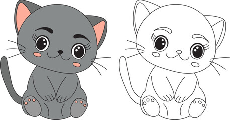 kitten cartoon coloring book isolated, vector