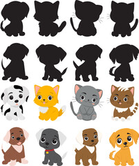 set of kittens and puppies cartoons on white background vector