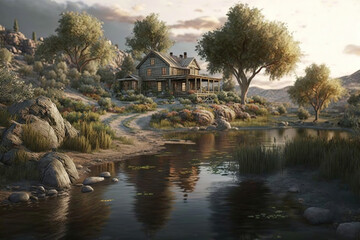 Obraz premium landscape of the river in the wild.Generative Ai