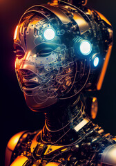 A cyborg woman from the future. Robot woman in costume. Mechanical humanoid robot. Artificial intelligence in the form of a human. Robot model in the form of a beautiful woman. Generative AI fictional