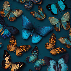 Butterflies on a blue background. Generative AI.